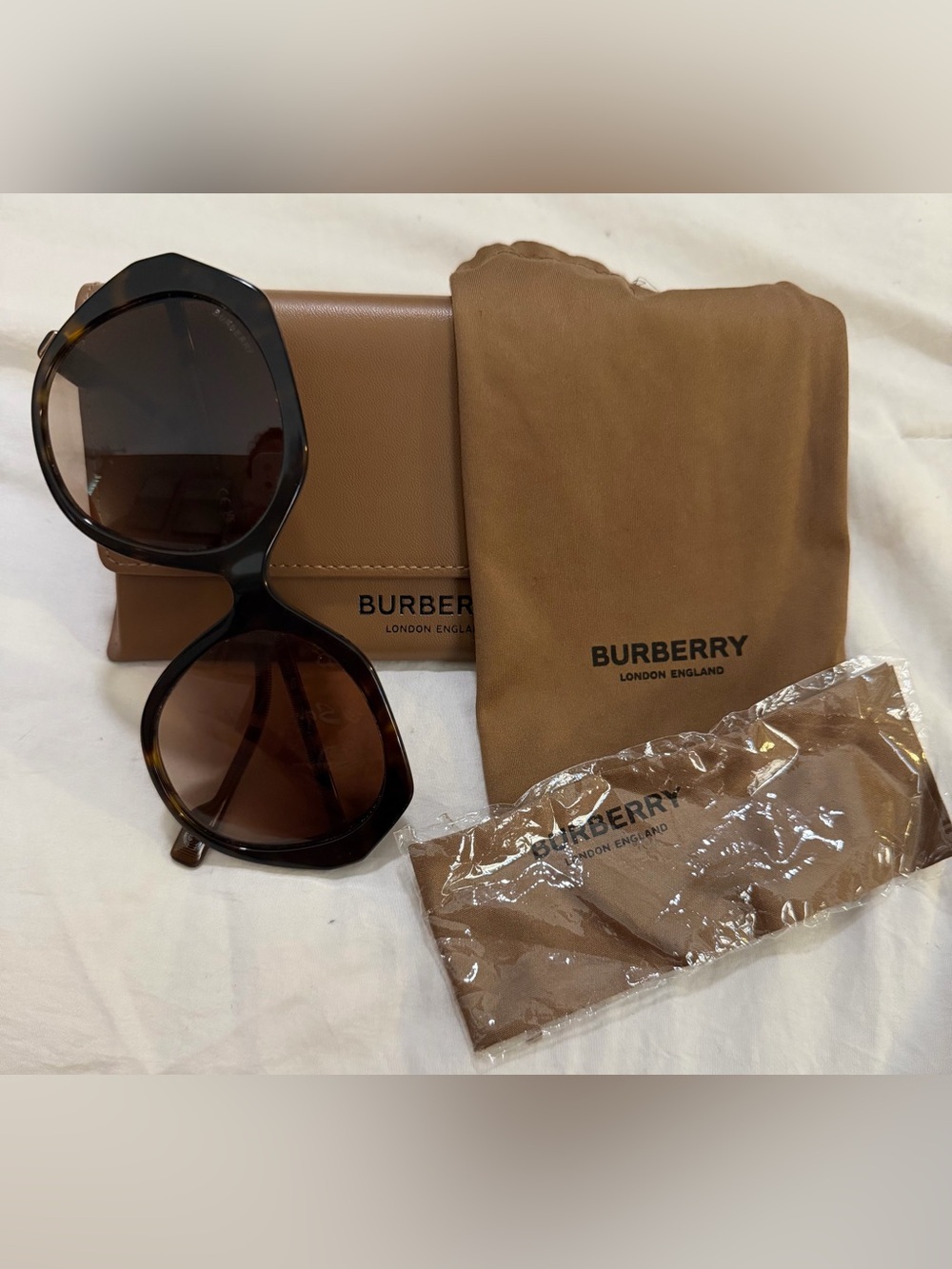 Burberry Women’s Brown Tortoiseshell Sunglasses with Tan Accessories